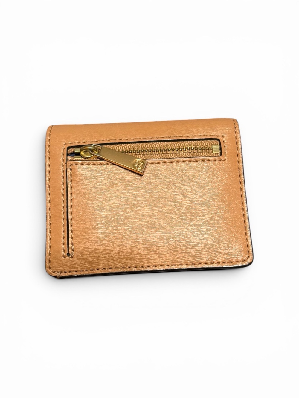 Tory Burch Caramel Saffiano Leather Compact Wallet with Gold Logo - Picture 2 of 4